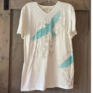 Indie Peace Organic Cotton T-Shirt Blue Bird Graphic V-Neck Menswear XL Y2K Rare